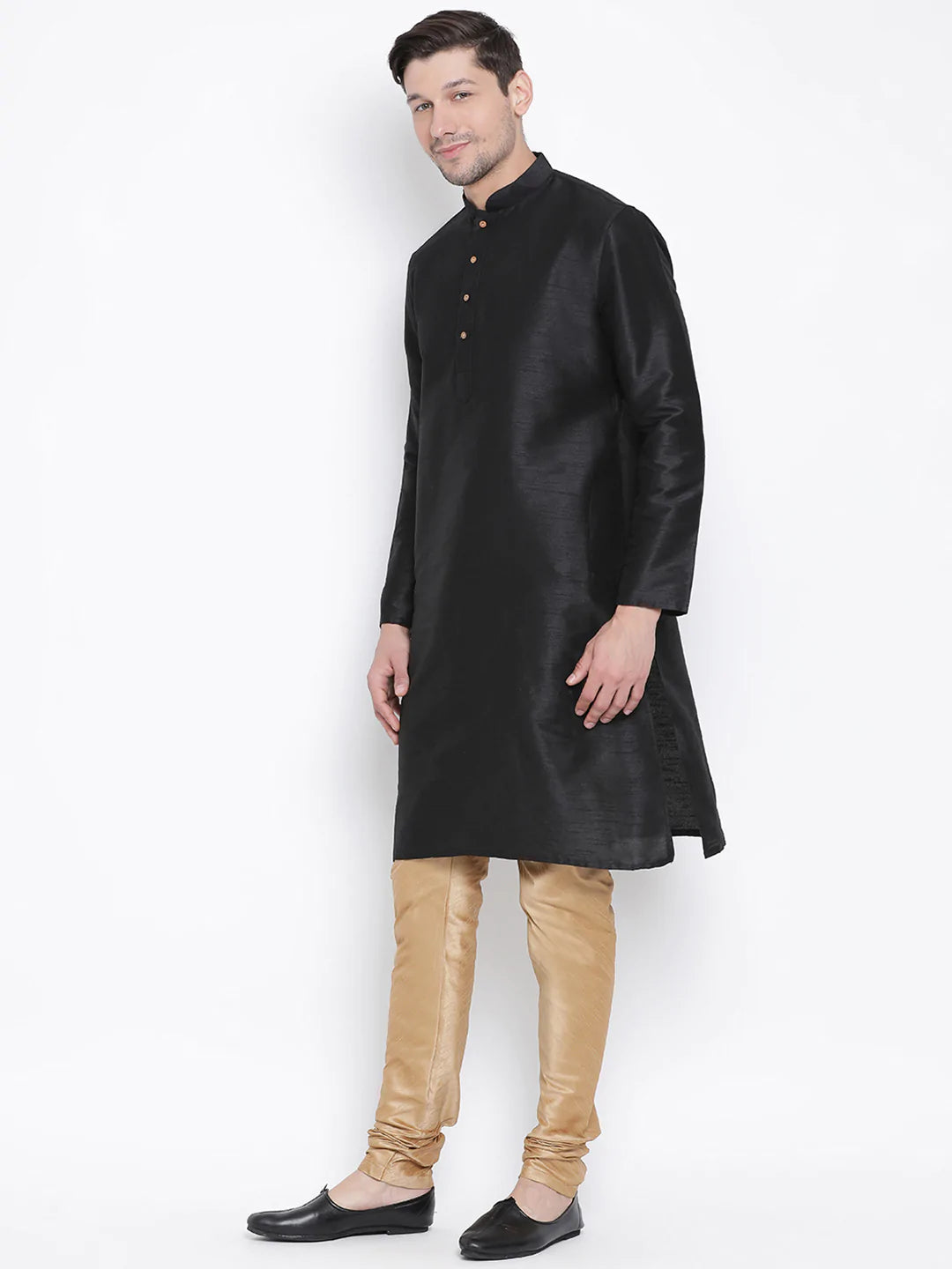 Men's Black Cotton Kurta Pajama Set