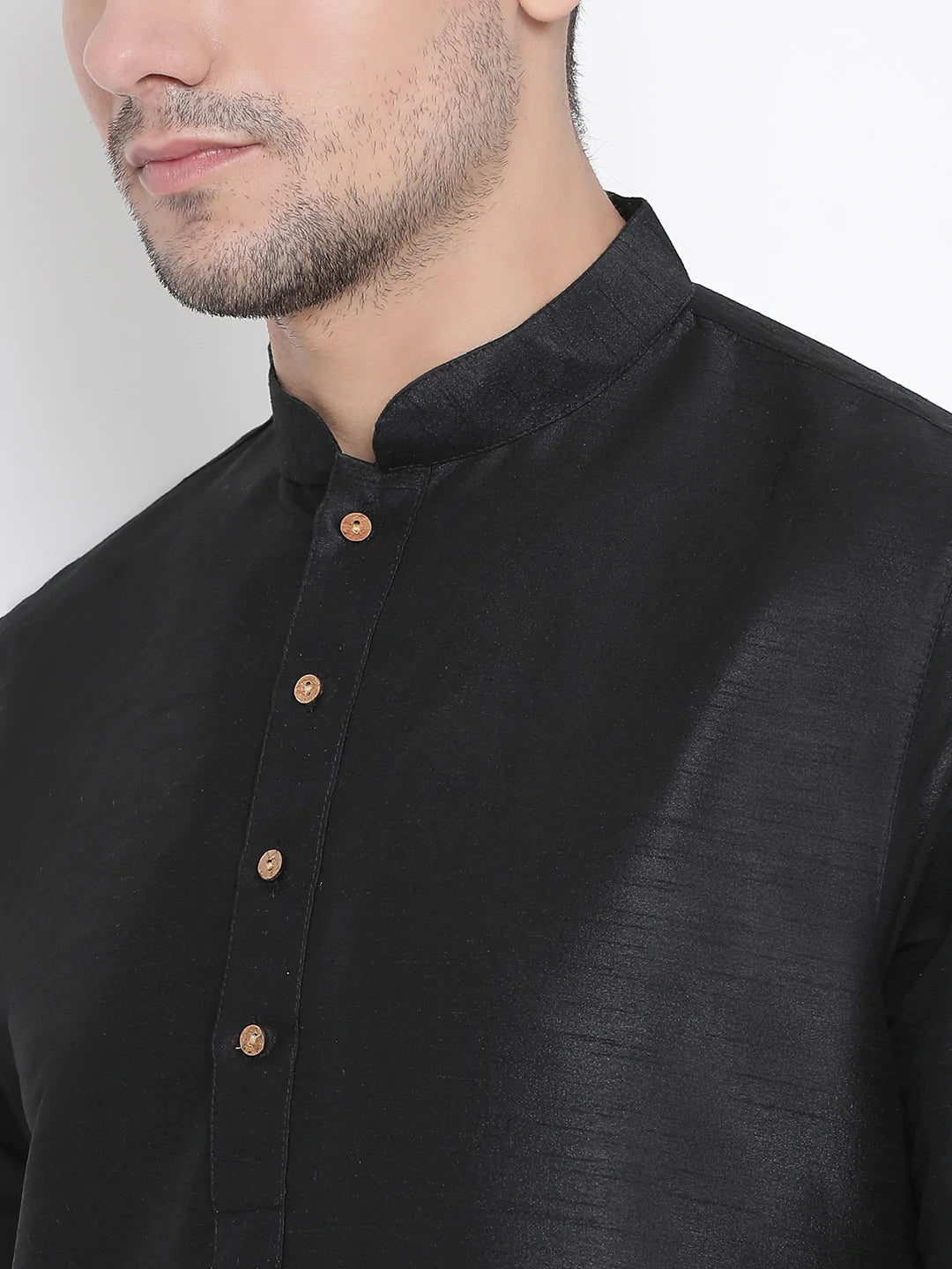 Men's Black Cotton Kurta Pajama Set