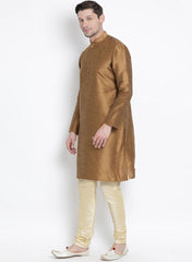 Men's Brown Solid Tunic Cotton Kurta Pajama Set