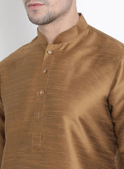 Men's Brown Solid Tunic Cotton Kurta Pajama Set