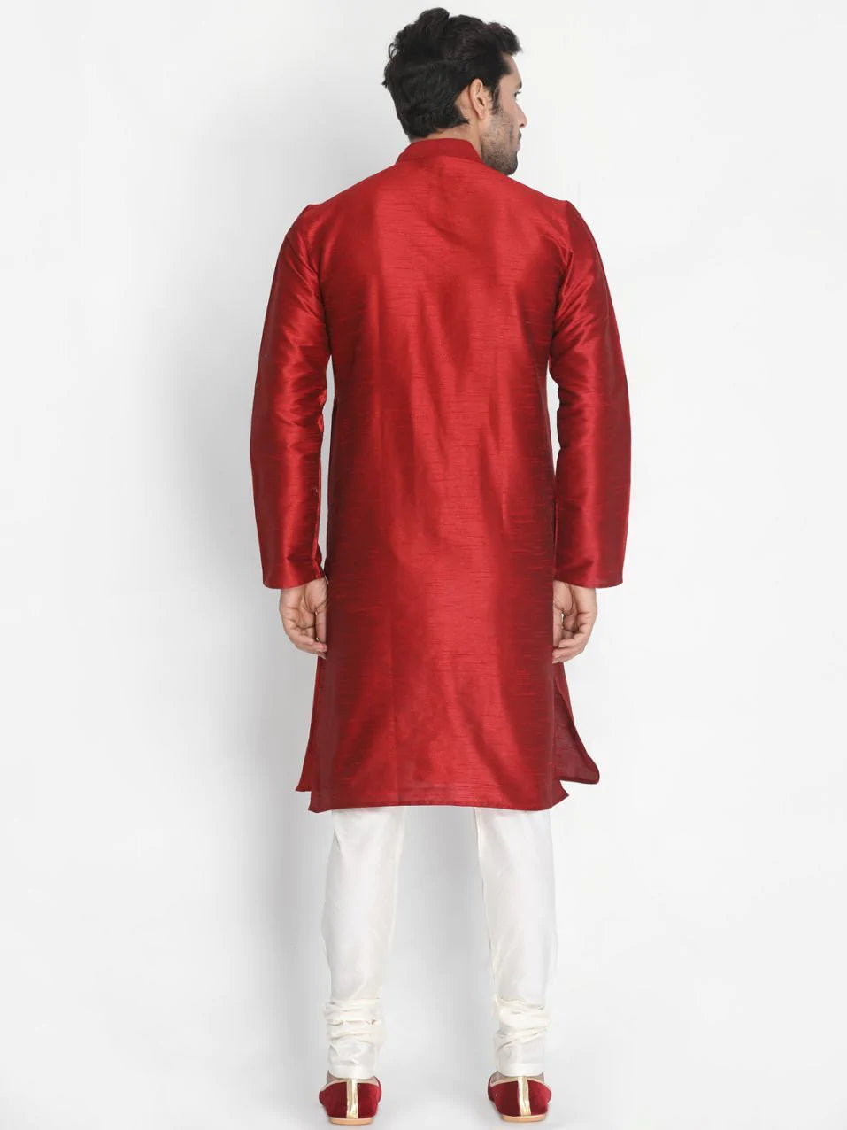 Ensemble pyjama Kurta en coton rouge uni pour homme