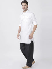 Men's White Solid Tunic Cotton Kurta Pajama Set