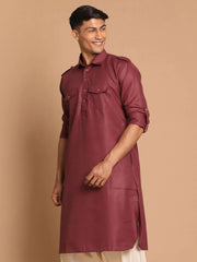 Men's Wine Solid Tunic Cotton Kurta Pajama Set