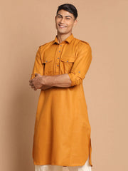 Men's Mustard Solid Cotton Kurta Pajama Set