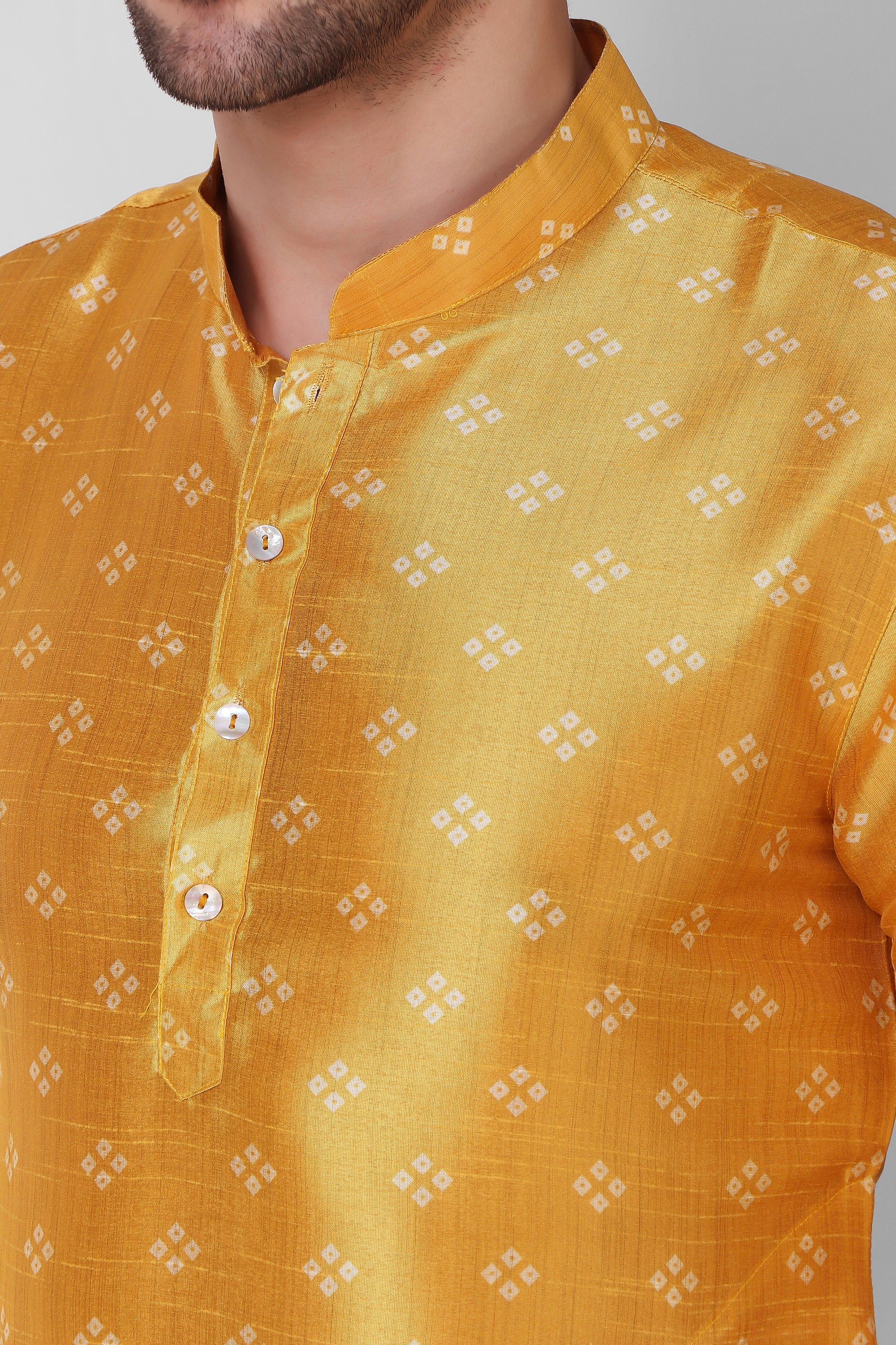 Ensemble pyjama Kurta en coton imprimé jaune pour homme