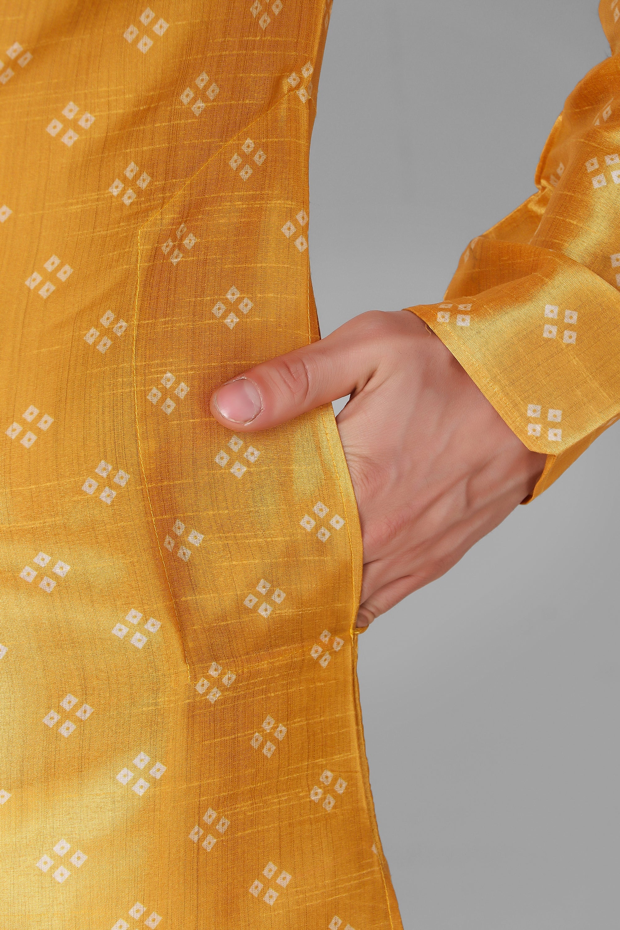 Men's Yellow Printed Tunic Cotton Kurta Pajama Set