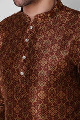 Men's Maroon Printed Cotton Kurta Pajama Set