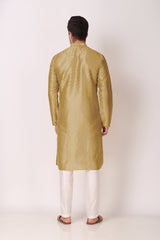 Men's Olive Green Art Silk Woven Kurta Pajama Set