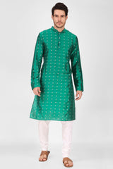 Men's Green Woven Cotton Kurta Pajama Set