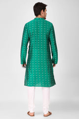 Men's Green Woven Cotton Kurta Pajama Set