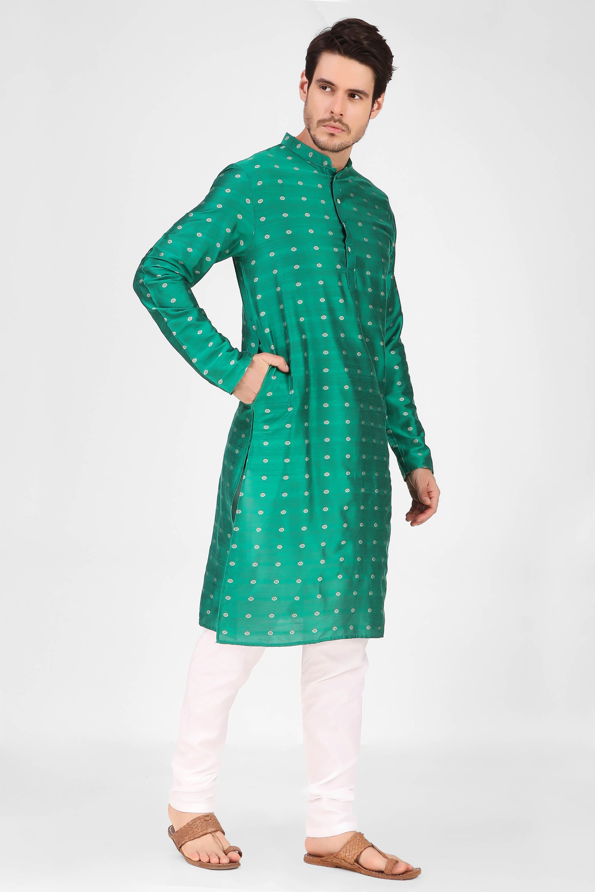 Men's Green Woven Cotton Kurta Pajama Set