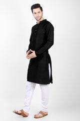 Men's Black Cotton Kurta Pajama Set