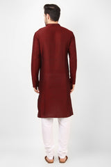 Men's Maroon Tunic Silk Kurta Pajama Set