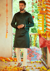 Men's Green Rayon Printed Kurta Pajama Set