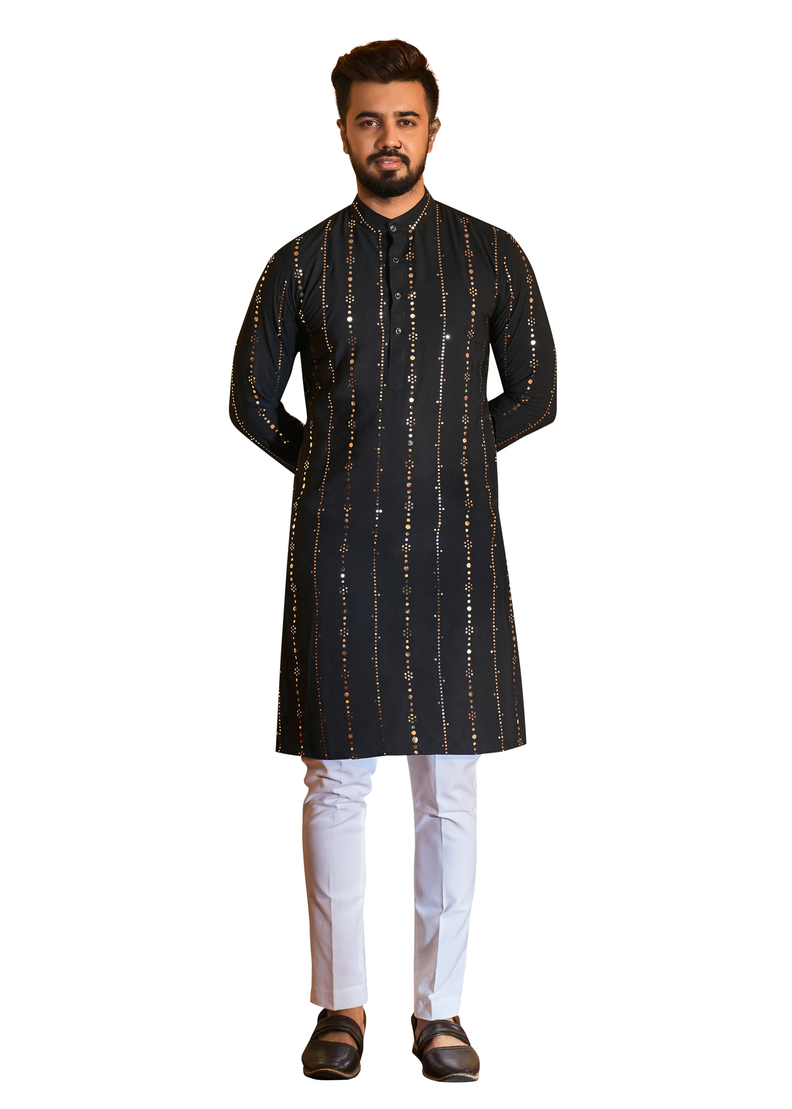 Men's Black Rayon Printed  Kurta Pajama Set