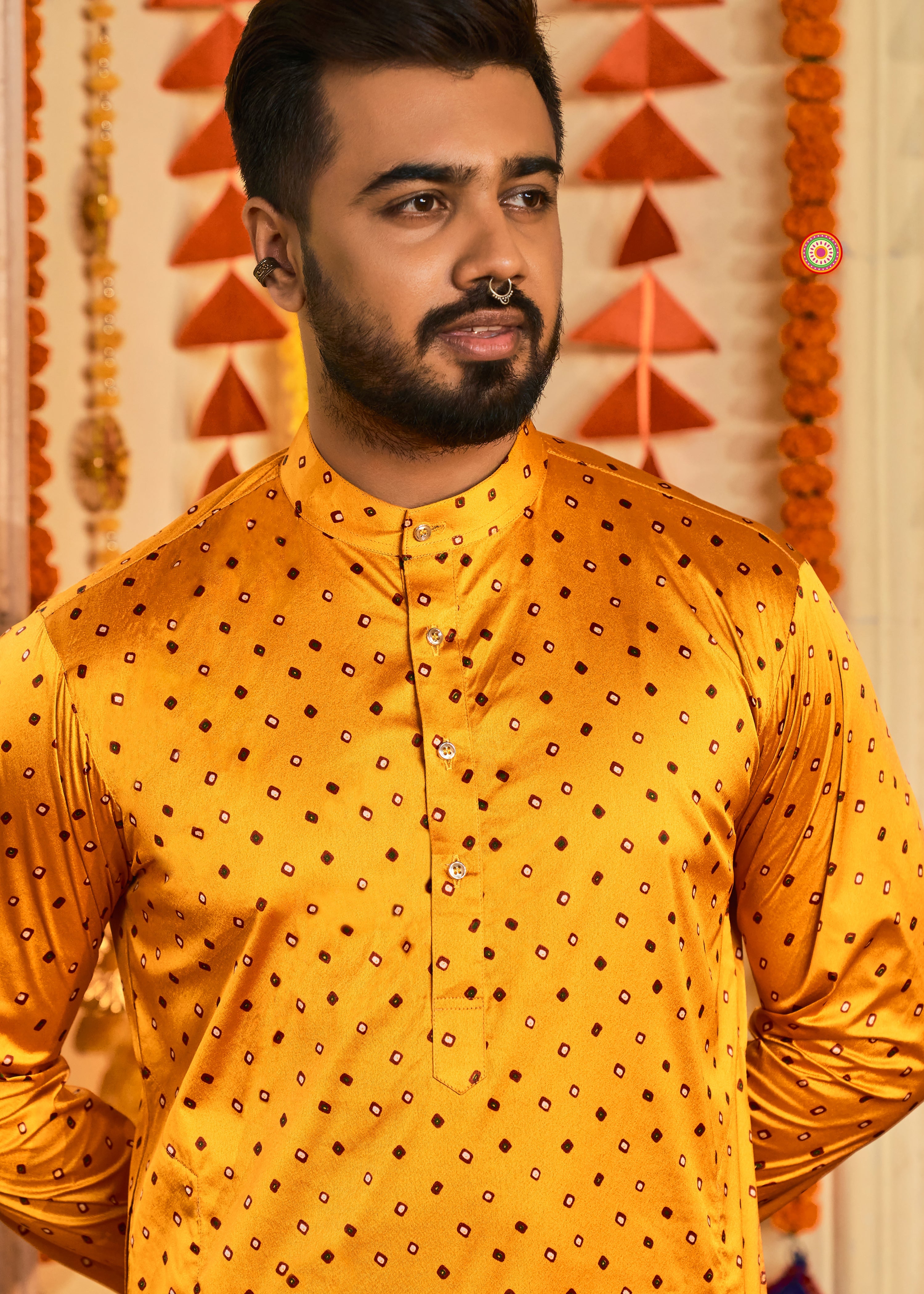 Men's Yellow Rayon Printed Kurta Pajama Set