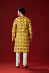 Men's Yellow Solid Cotton Kurta Pajama Set