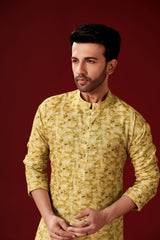 Men's Clay Brown Printed Cotton Kurta Pajama Set