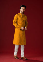 Men's Brownish Orange Printed Cotton Kurta Pajama Set