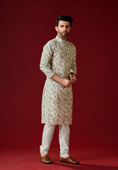 Men's Ash Grey Tunic Cotton Kurta Pajama Set