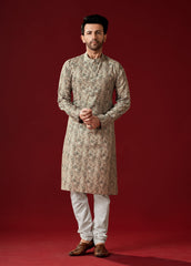 Men's Granite Green Printed Cotton Kurta Pajama Set