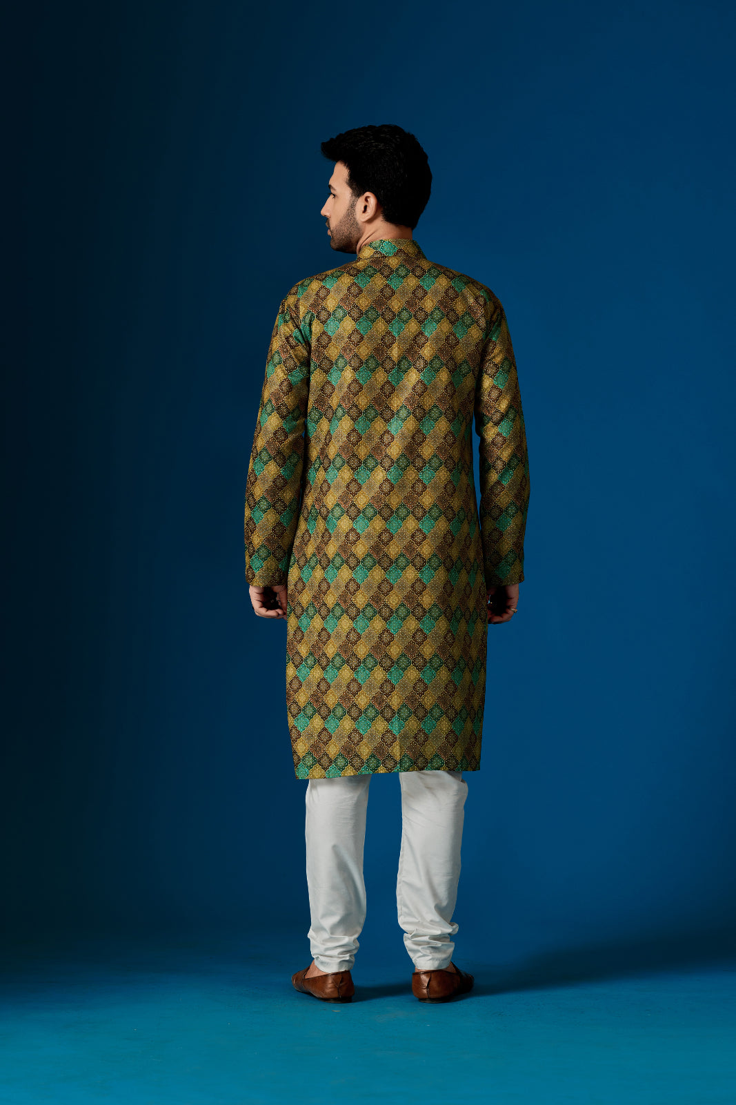 Men's Hazel Green Printed Cotton Kurta Pajama Set