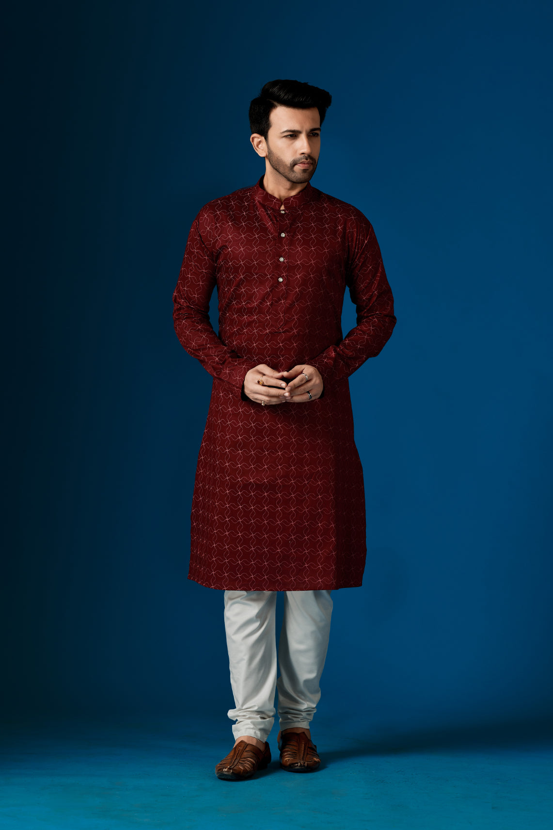 Men's Rustic Red Printed Cotton Kurta Pajama Set