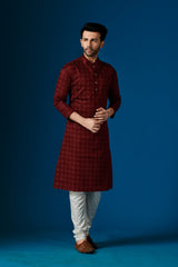 Men's Rustic Red Printed Cotton Kurta Pajama Set