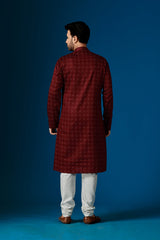 Men's Rustic Red Printed Cotton Kurta Pajama Set