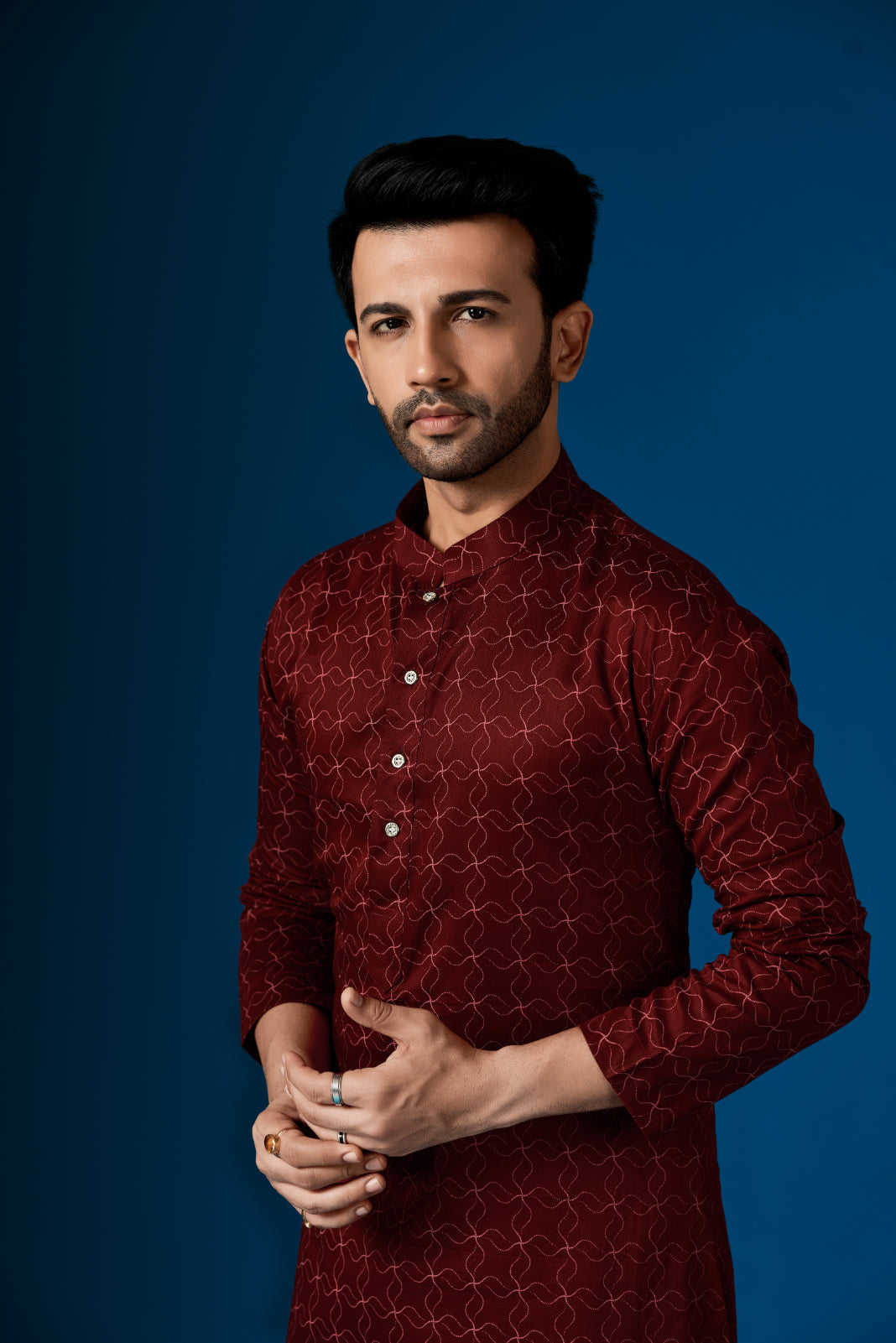 Men's Rustic Red Printed Cotton Kurta Pajama Set