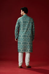 Men's Timber Green Printed Cotton Kurta Pajama Set