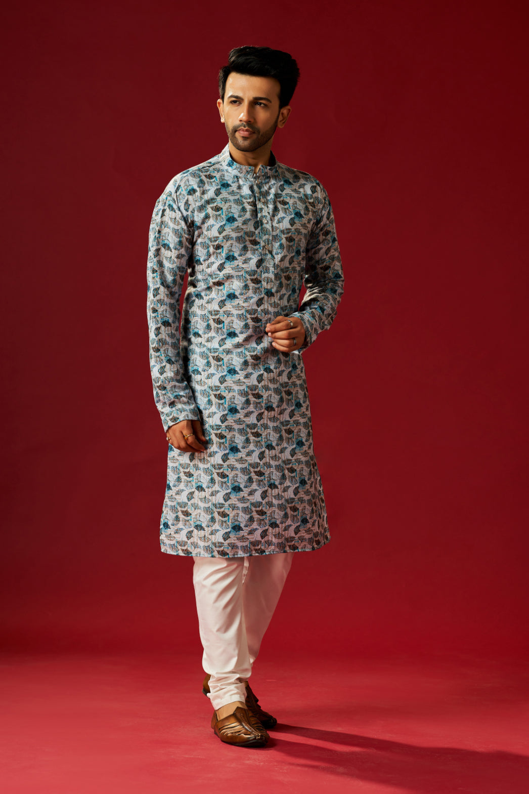 Men's Green Printed Cotton Kurta Pajama Set