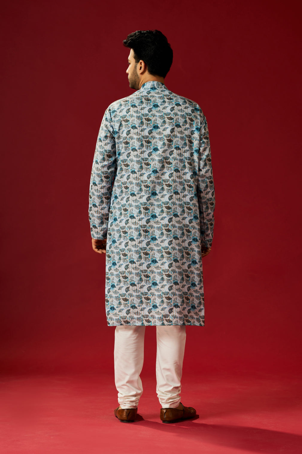 Men's Green Printed Cotton Kurta Pajama Set