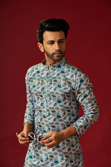 Men's Green Printed Cotton Kurta Pajama Set