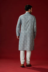 Men's Smokey Grey Printed Cotton Kurta Pajama Set