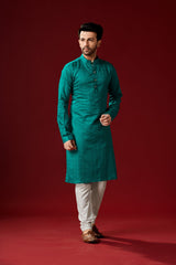 Ensemble pyjama Kurta en coton imprimé vert sarcelle pour homme