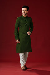 Men's Palm Green Printed Cotton Kurta Pajama Set