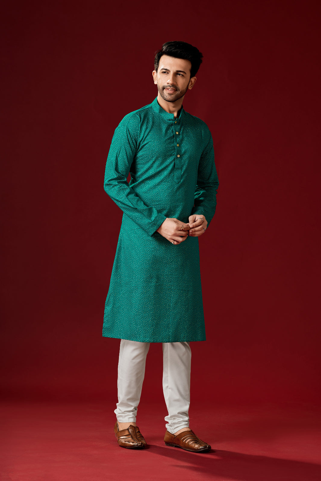 Men's Teal Green Cotton Kurta Pajama Set