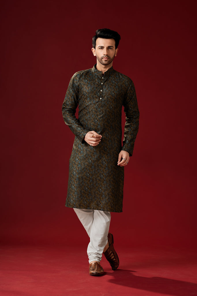 Men's Woody Brown Color Indian Traditional Wear Tunic Cotton Kurta Pajama Set