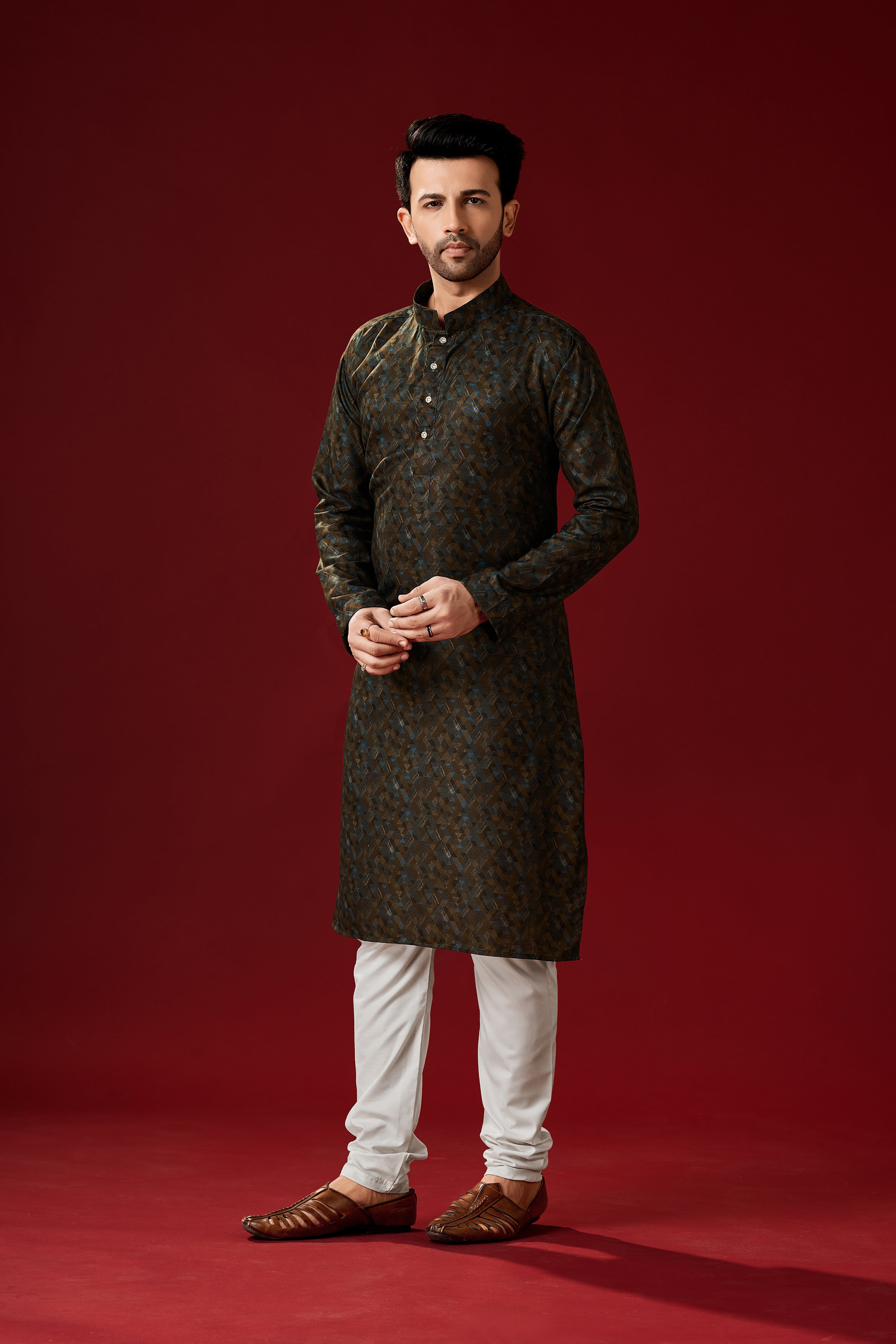 Men's Woody Brown Cotton Kurta Pajama Set