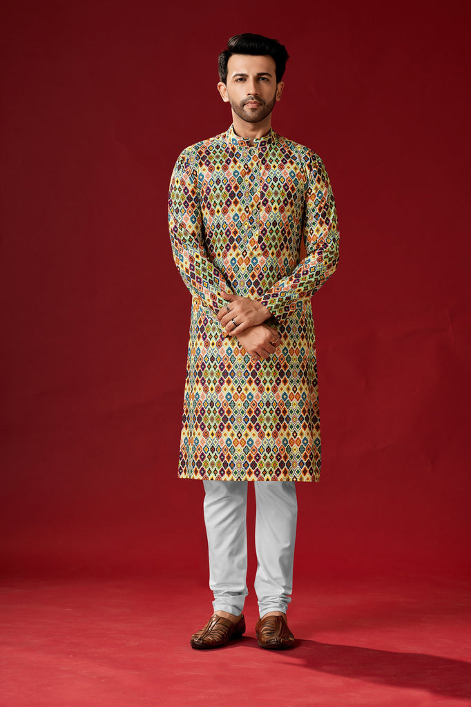 Men's Multicolor Color Indian Traditional Wear Tunic Cotton Kurta Pajama Set
