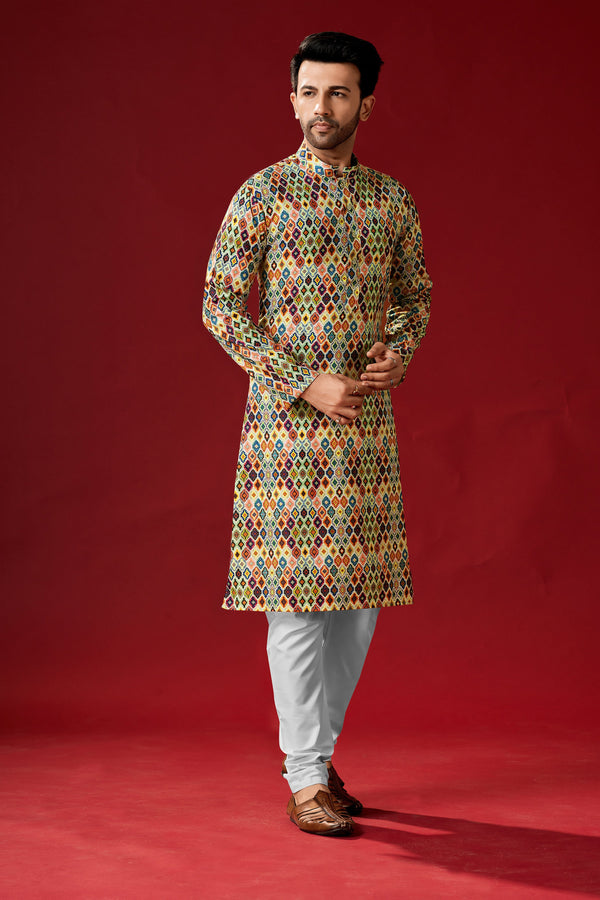 Men's Multicolor Color Indian Traditional Wear Tunic Cotton Kurta Pajama Set