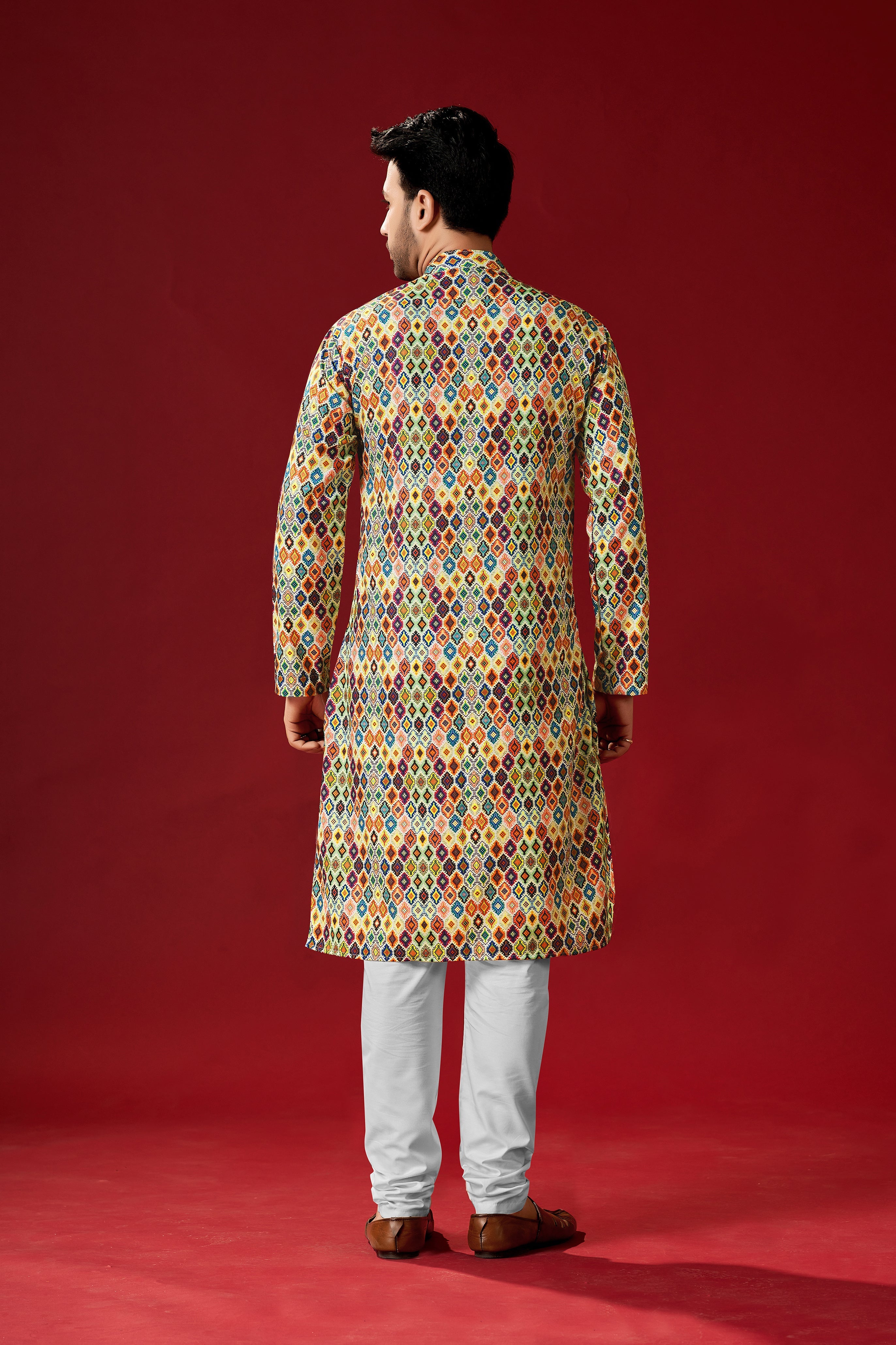 Men's Multicolor Tunic Cotton Kurta Pajama Set