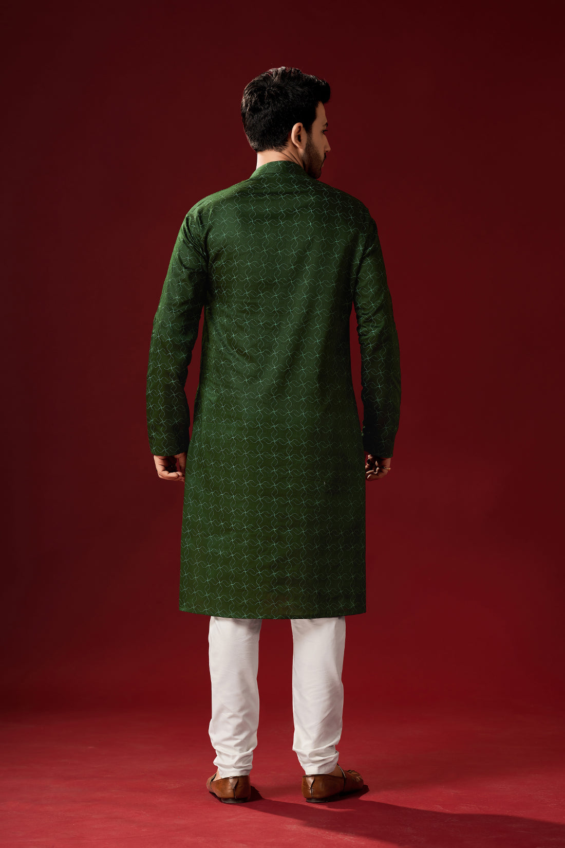 Men's Dark Green Tunic Cotton Kurta Pajama Set