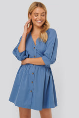 Blue Balloon Sleeve Belted Mini Dress