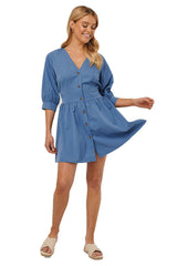 Blue Balloon Sleeve Belted Mini Dress