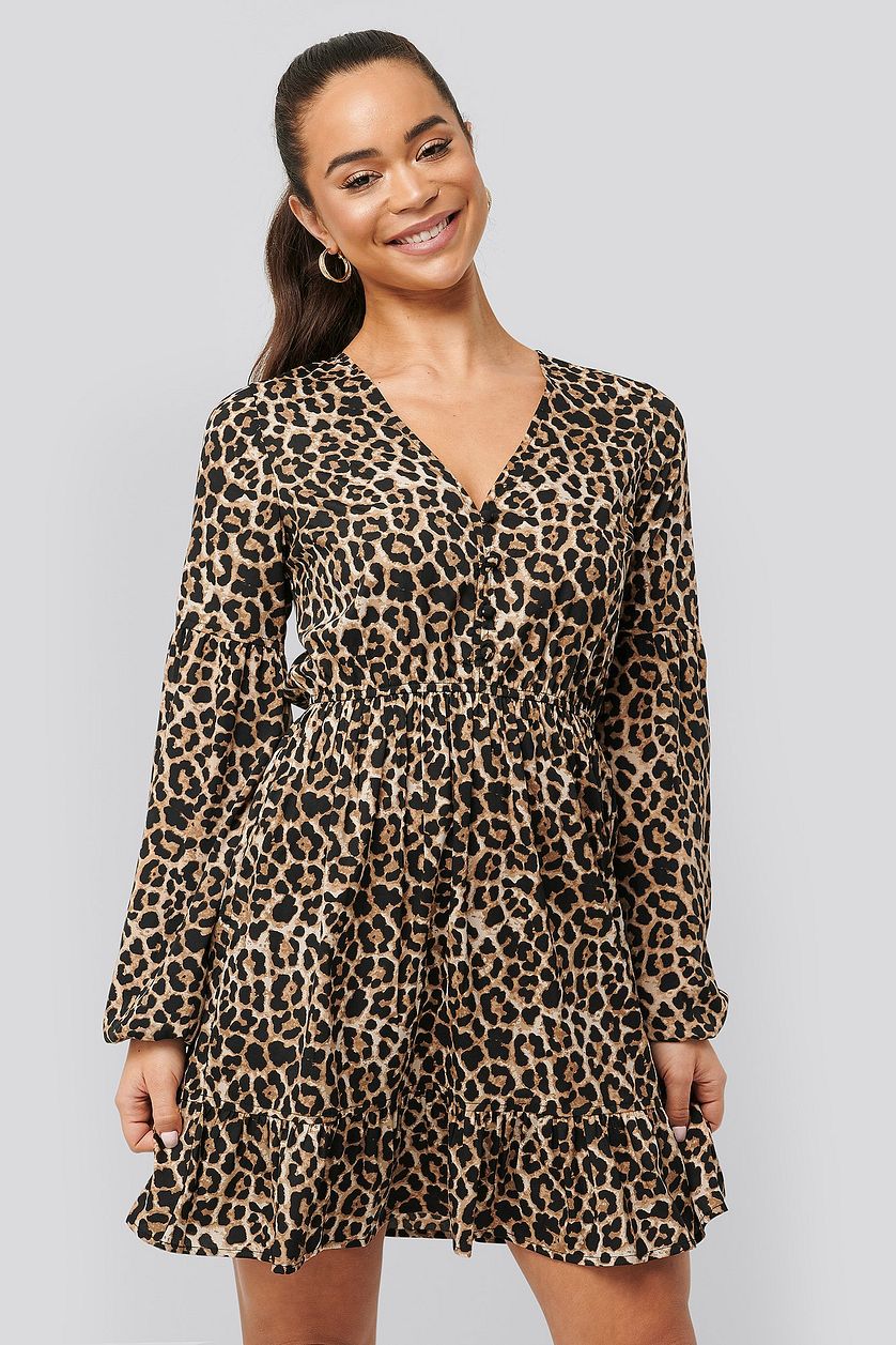 Leopard Print Balloon Sleeve Mini Dress