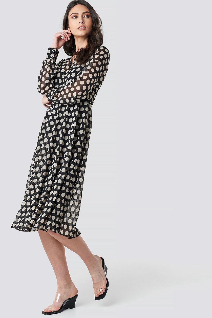 Black Dotted Chiffon Shirt Dress Black