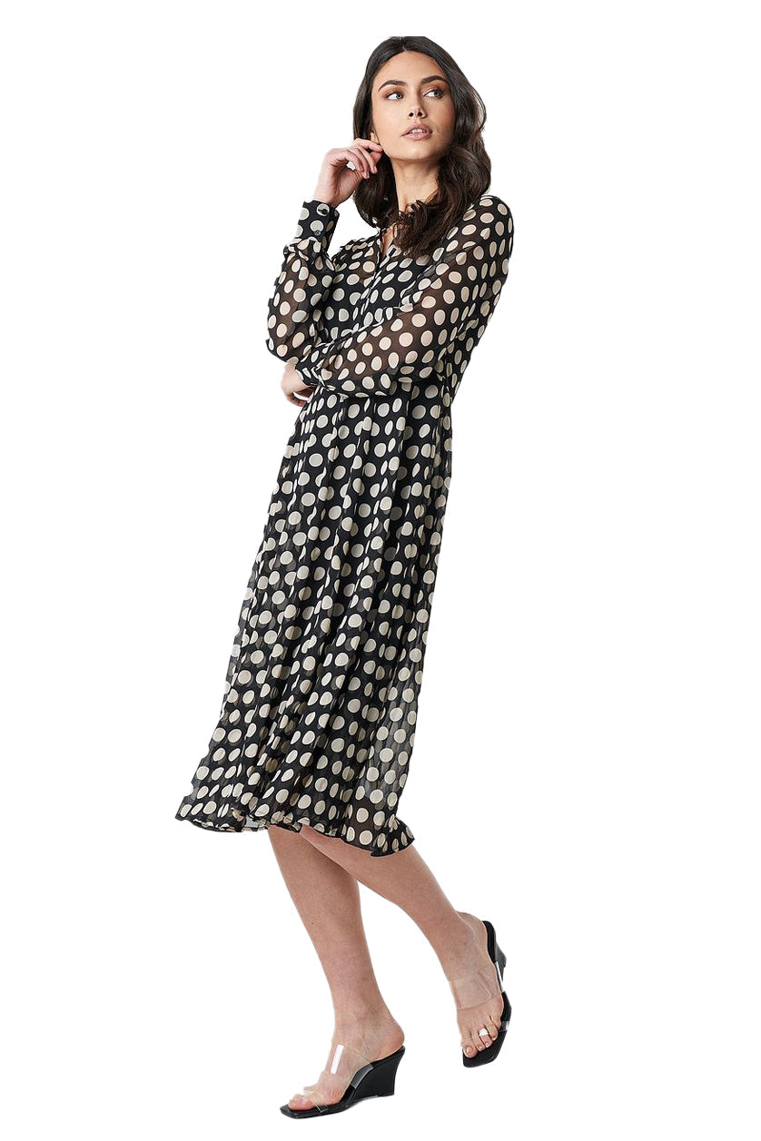 Black Dotted Chiffon Shirt Dress Black