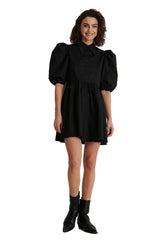 Black Pointy Collar Puff Sleeve Dress